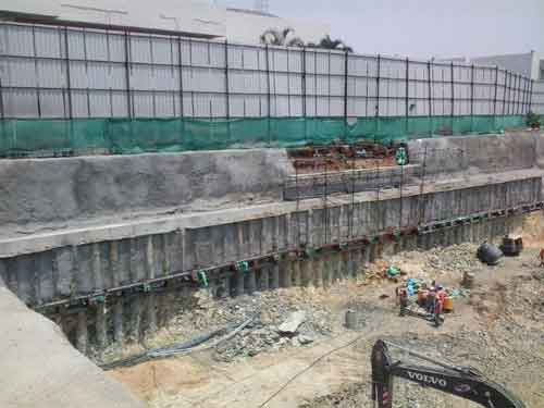 Contiguous Anchored Pile Wall Project for Cyberhub, Bengaluru